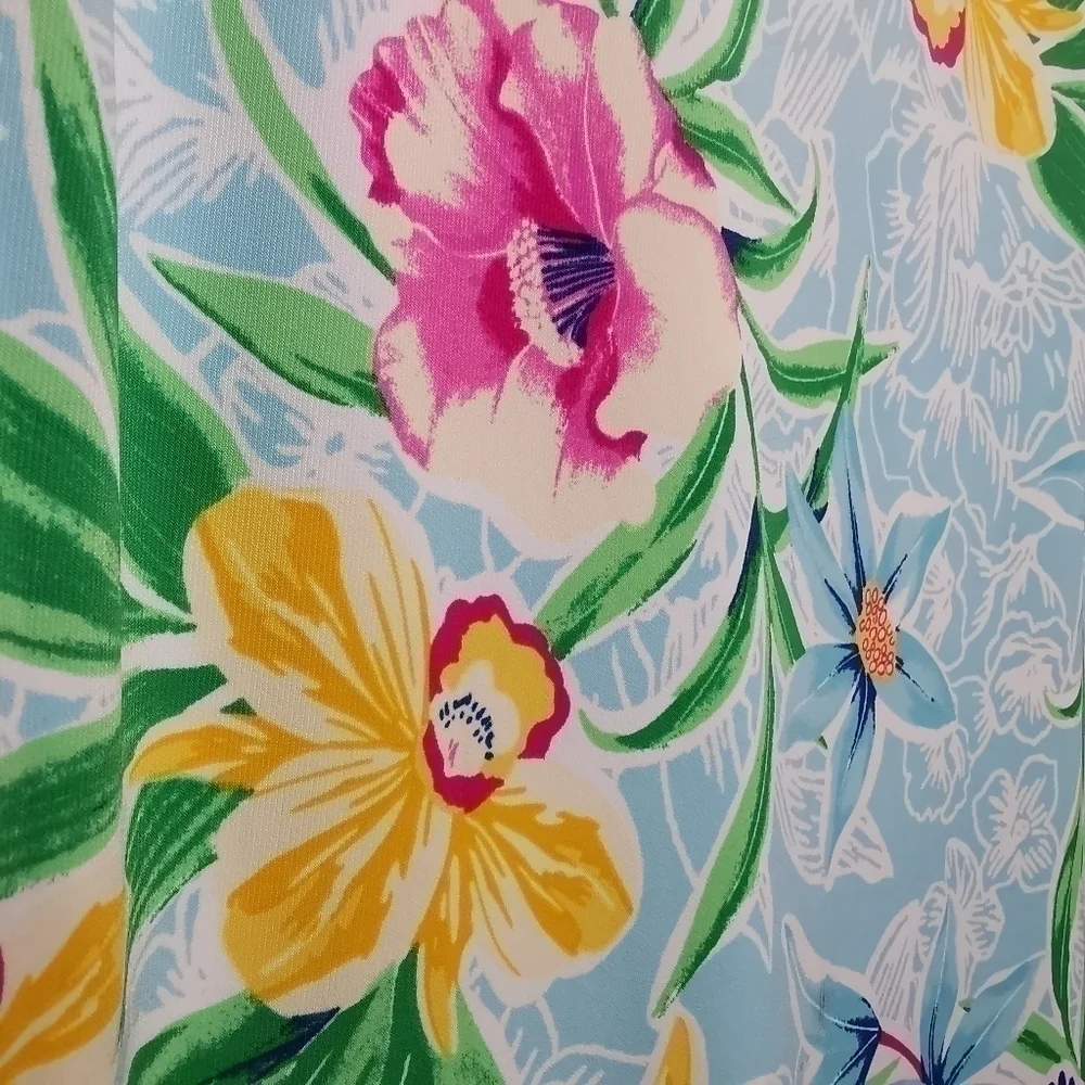 NWT Cappagallo Women’s Medium Erika Ice Blue Floral Dress Tropical Lightweight - Picture 9 of 14